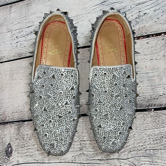 Spiked Silver Christian Louboutin Suede Burma Potpourri Dandy Smoking Shoe 41 - Picture 6 of 14